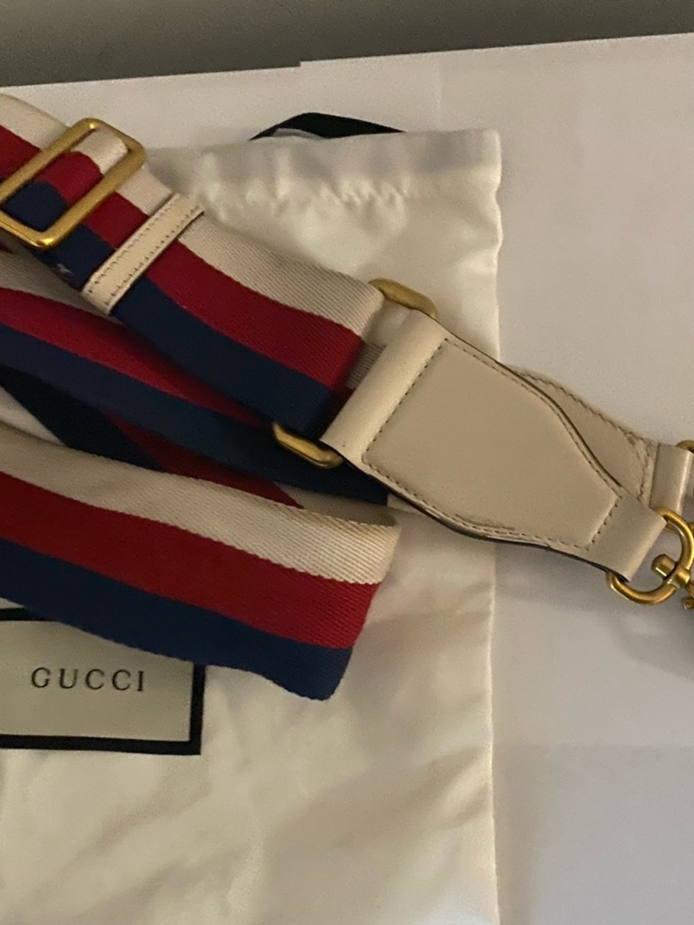 Authentic Gucci Web Stripe Adjustable Shoulder Strap - Red, Blue, White